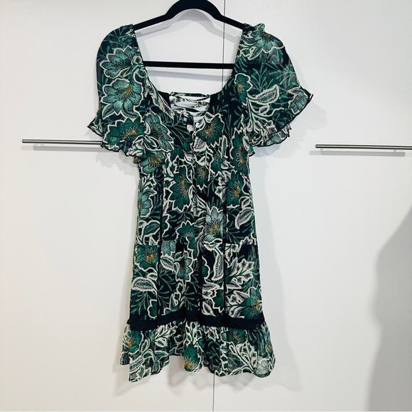 Band Of The Free XS Black Emerald Maisie Emerald Floral Mini Dress Boho Gypsy - Picture 6 of 13
